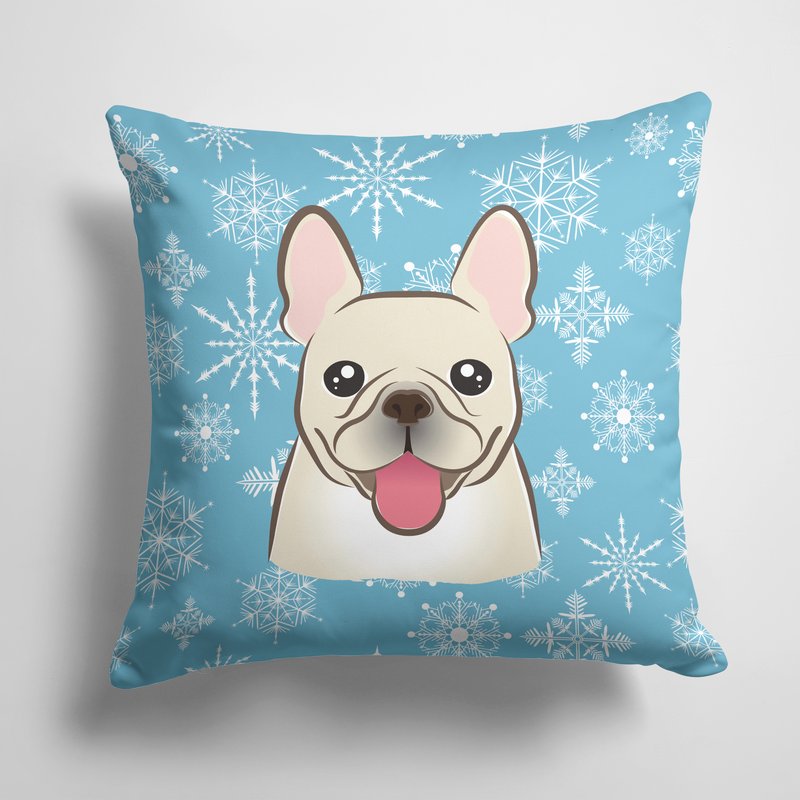 Caroline's Treasures 14 In X 14 In Outdoor Throw Pillowsnowflake French Bulldog Fabric Decorative Pillow
