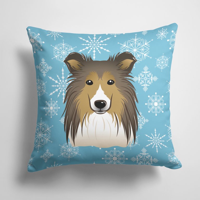 14 in x 14 in Outdoor Throw PillowSnowflake Sheltie Fabric Decorative Pillow