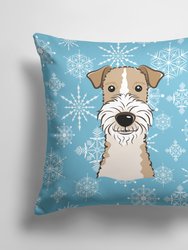 14 in x 14 in Outdoor Throw PillowSnowflake Wire Haired Fox Terrier Fabric Decorative Pillow