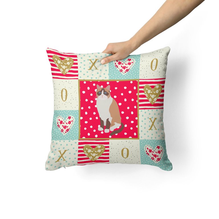 14 in x 14 in Outdoor Throw PillowSnowshoe Cat Love Fabric Decorative Pillow