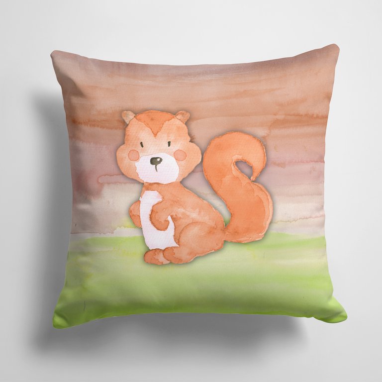 14 in x 14 in Outdoor Throw PillowSquirrel Watercolor Fabric Decorative Pillow