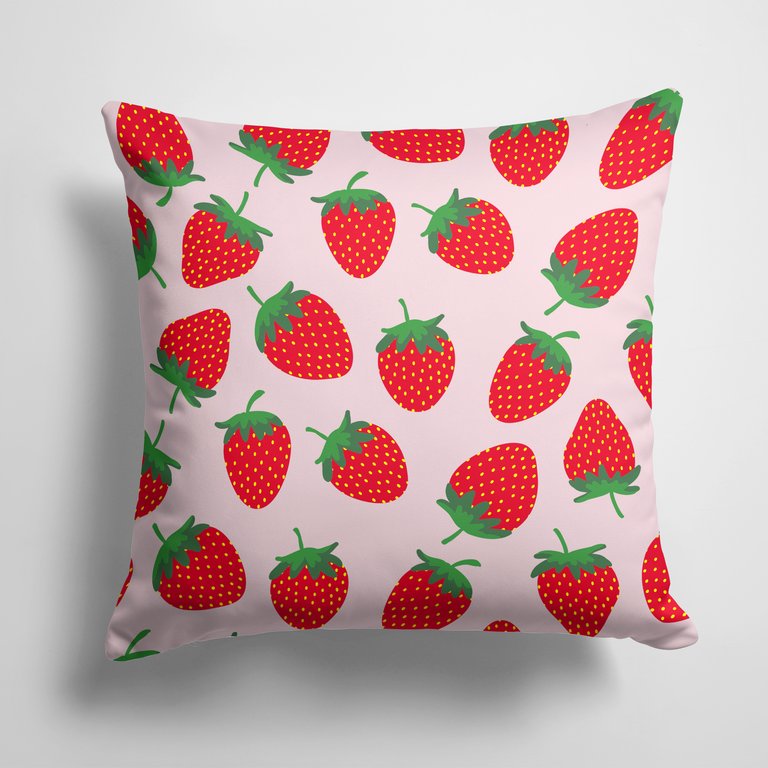 14 in x 14 in Outdoor Throw PillowStrawberries on Pink Fabric Decorative Pillow