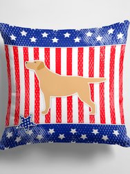 14 in x 14 in Outdoor Throw PillowUSA Patriotic Yellow Labrador Retriever Fabric Decorative Pillow