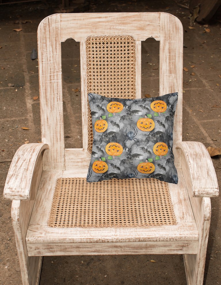 14 in x 14 in Outdoor Throw PillowWatecolor Halloween Jack-O-Lantern Bats Fabric Decorative Pillow