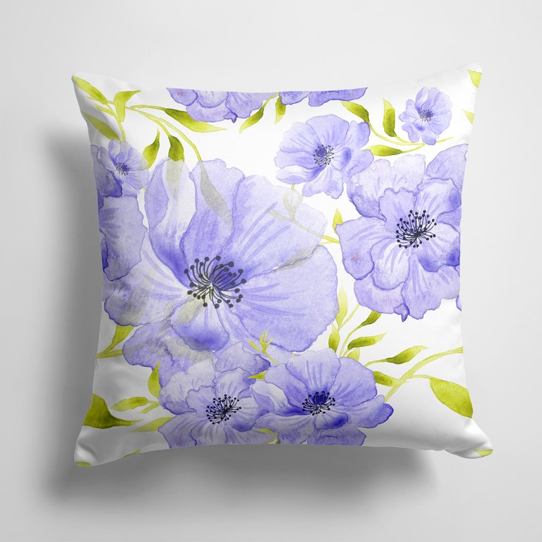 14 in x 14 in Outdoor Throw PillowWatercolor Blue Flowers Fabric Decorative Pillow