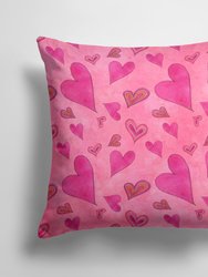 14 in x 14 in Outdoor Throw PillowWatercolor Love and Hearts Fabric Decorative Pillow