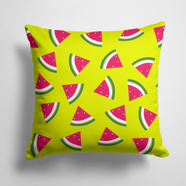 14 in x 14 in Outdoor Throw PillowWatermelon on Lime Green Fabric Decorative Pillow