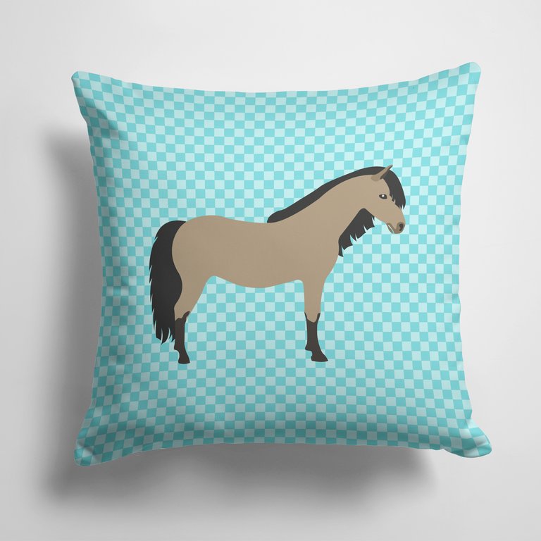 14 in x 14 in Outdoor Throw PillowWelsh Pony Horse Blue Check Fabric Decorative Pillow