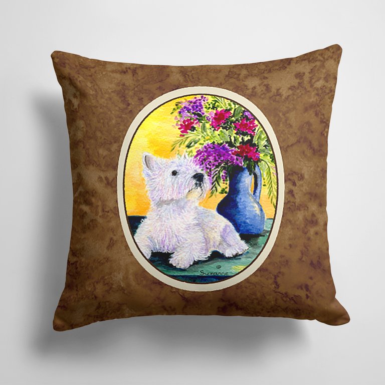 14 in x 14 in Outdoor Throw PillowWestie Fabric Decorative Pillow