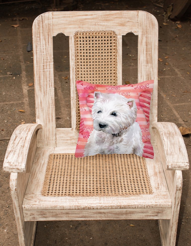 14 in x 14 in Outdoor Throw PillowWestie Love Fabric Decorative Pillow