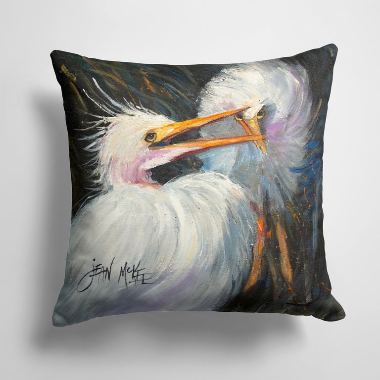 14 in x 14 in Outdoor Throw PillowWhite Egret Fabric Decorative Pillow