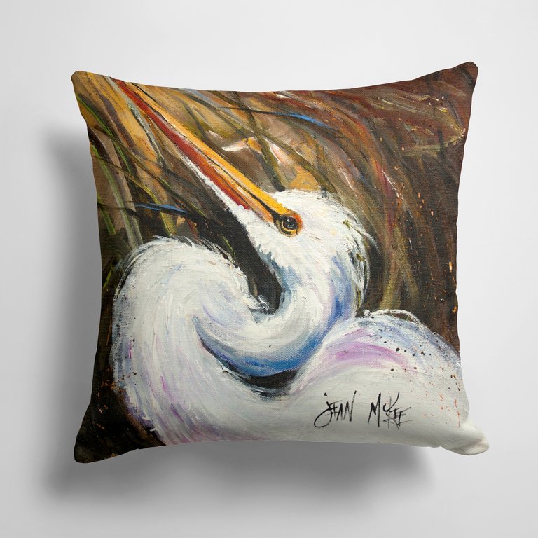 14 in x 14 in Outdoor Throw PillowWhite Egret Fabric Decorative Pillow