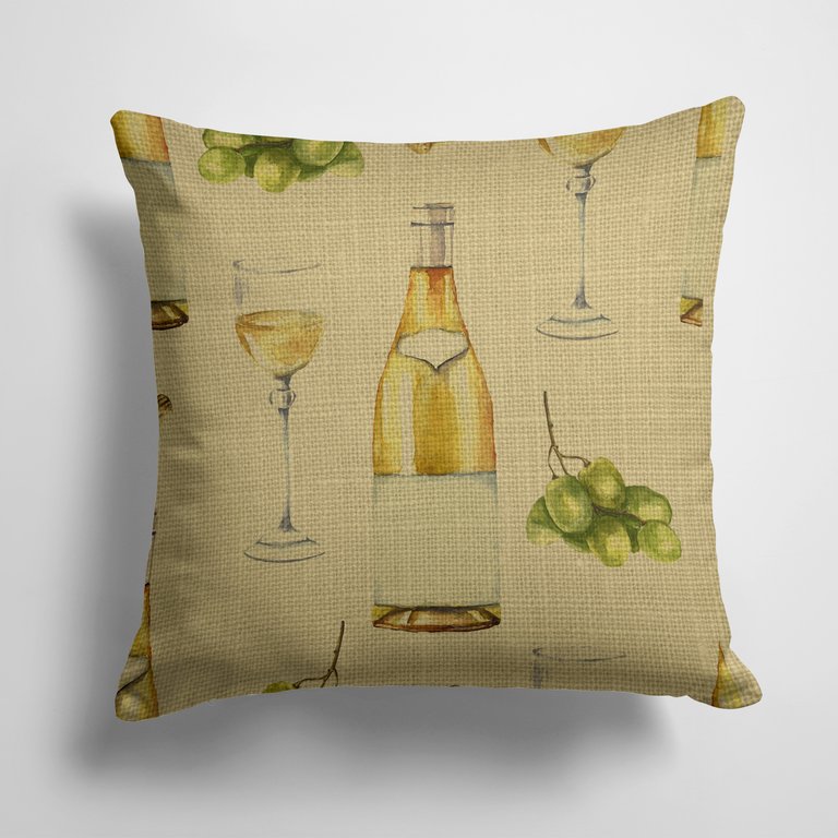 14 in x 14 in Outdoor Throw PillowWhite Wine on Linen Fabric Decorative Pillow