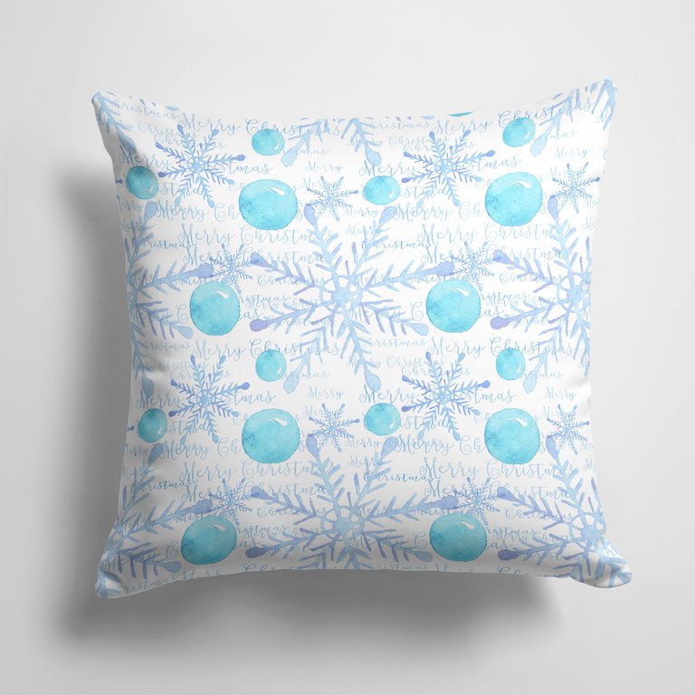14 in x 14 in Outdoor Throw PillowWinter Snowflakes on White Fabric Decorative Pillow
