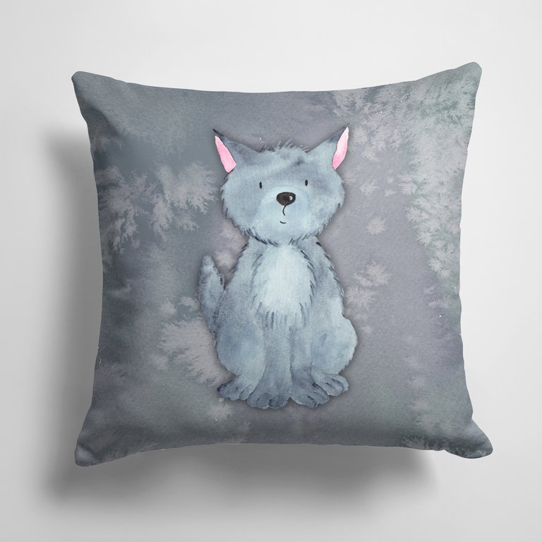 14 in x 14 in Outdoor Throw PillowWolf Watercolor Fabric Decorative Pillow