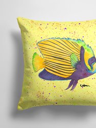 14 in x 14 in Outdoor Throw PillowYellow Fish on Yellow Fabric Decorative Pillow