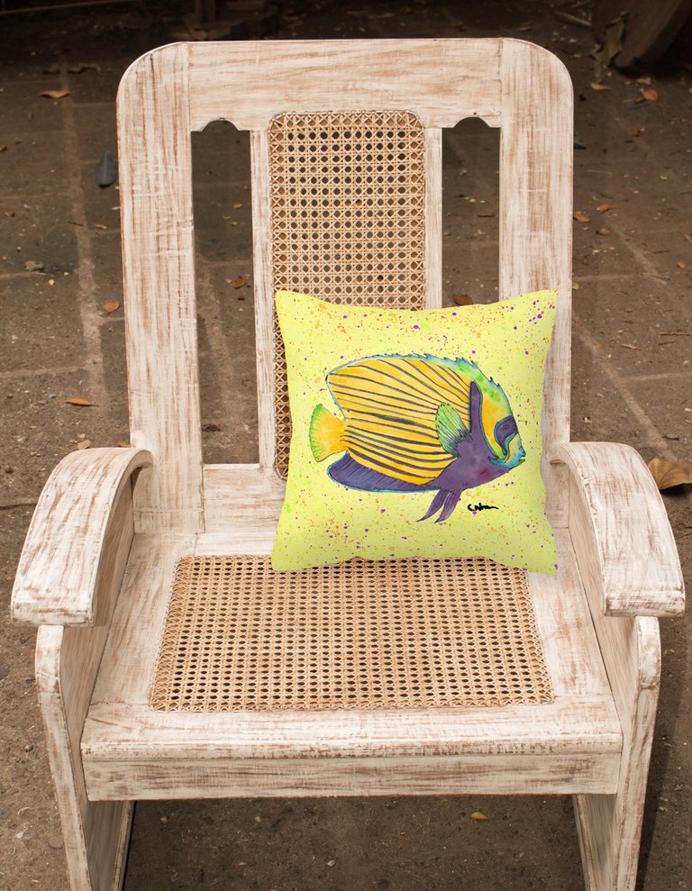 14 in x 14 in Outdoor Throw PillowYellow Fish on Yellow Fabric Decorative Pillow