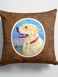 14 in x 14 in Outdoor Throw PillowYellow Labrador at the Beach  Fabric Decorative Pillow