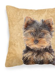 14 in x 14 in Outdoor Throw PillowYorkie Puppy / Yorkshire Terrier Fabric Decorative Pillow