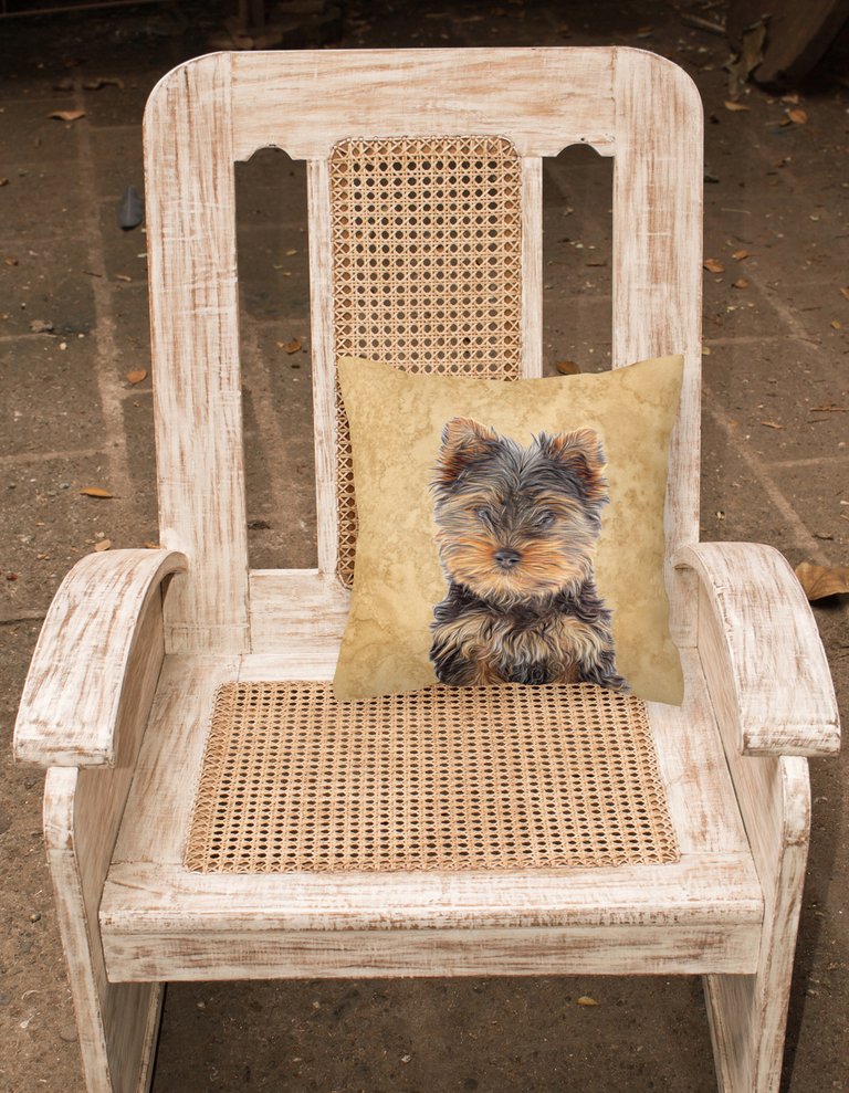 14 in x 14 in Outdoor Throw PillowYorkie Puppy / Yorkshire Terrier Fabric Decorative Pillow