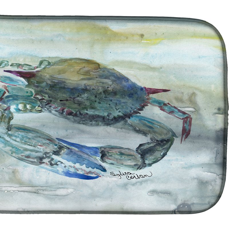 Caroline's Treasures 14 In X 21 In Blue Crab Watercolor Dish Drying Mat