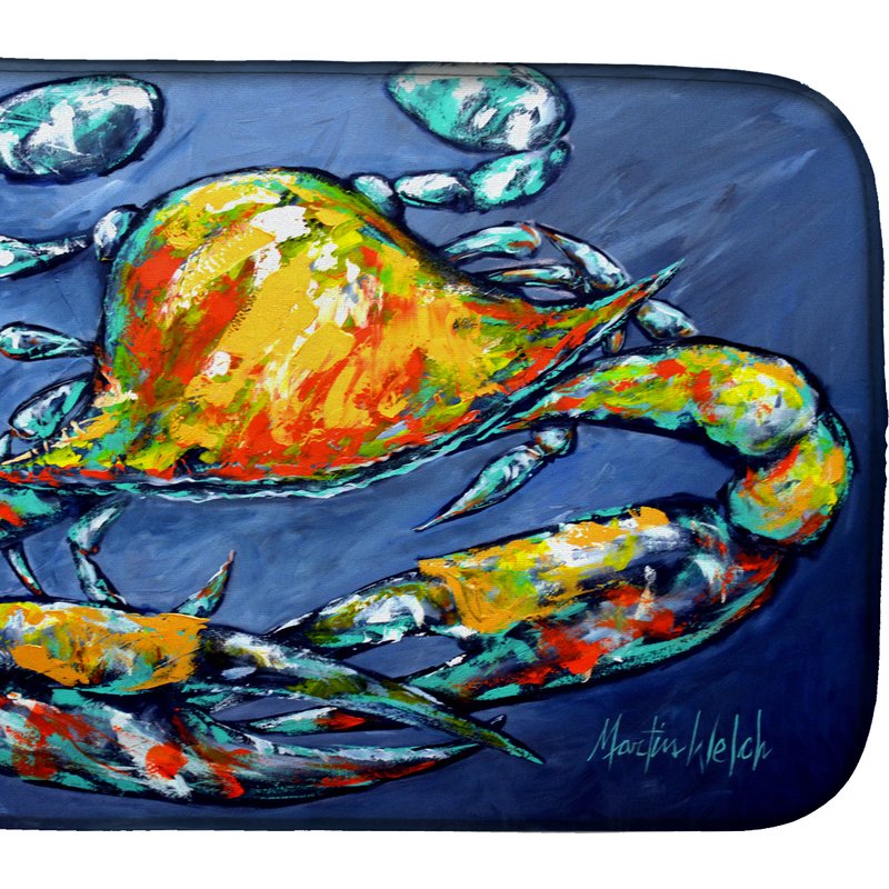 Caroline's Treasures 14 In X 21 In Blue Gray Kinda Day Crab Dish Drying Mat