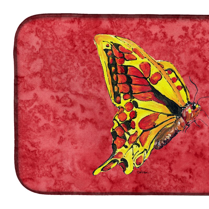 Caroline's Treasures 14 In X 21 In Butterfly On Red Dish Drying Mat