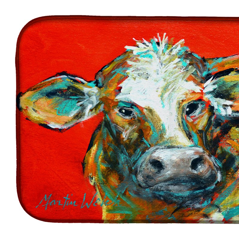 Caroline's Treasures 14 In X 21 In Caught Red Handed Cow Dish Drying Mat In Multi