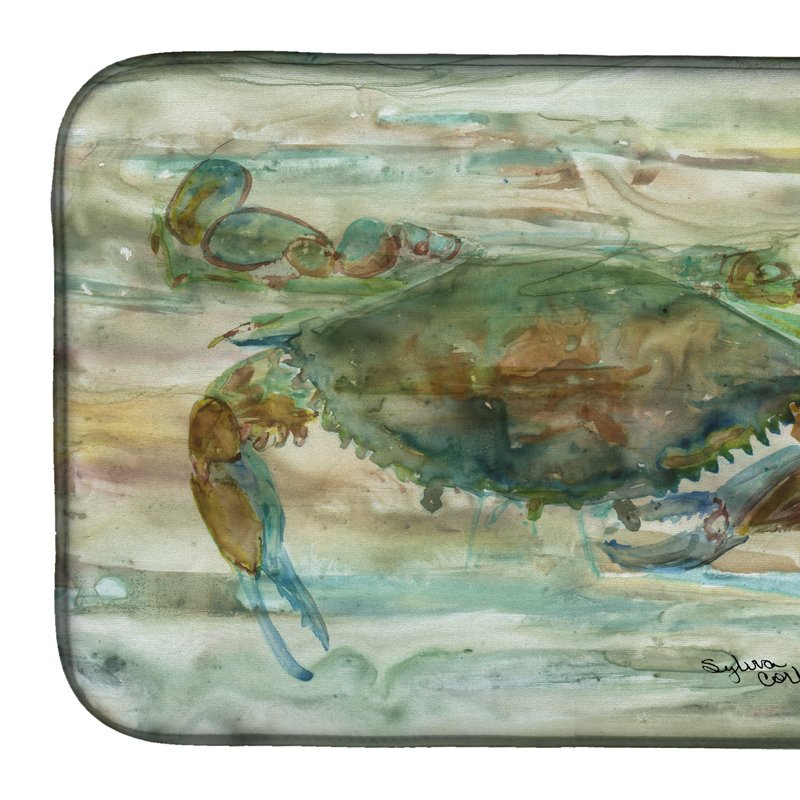 Caroline's Treasures 14 In X 21 In Crab A Leg Up Sunset Dish Drying Mat In Multi