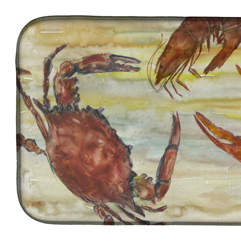 Caroline's Treasures 14 In X 21 In Crab, Shrimp, Oyster Yellow Sky Dish Drying Mat