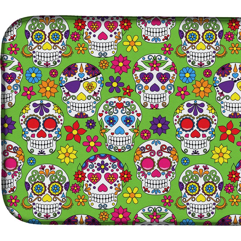 Caroline's Treasures 14 In X 21 In Day Of The Dead Green Dish Drying Mat