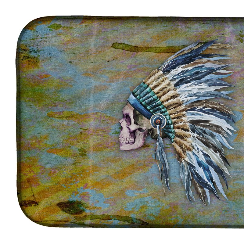 Caroline's Treasures 14 In X 21 In Day Of The Dead Indian Chief Skull Dish Drying Mat In Brown