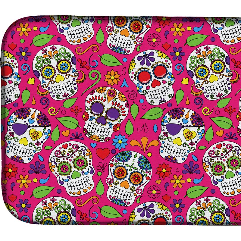 Caroline's Treasures 14 In X 21 In Day Of The Dead Pink Dish Drying Mat