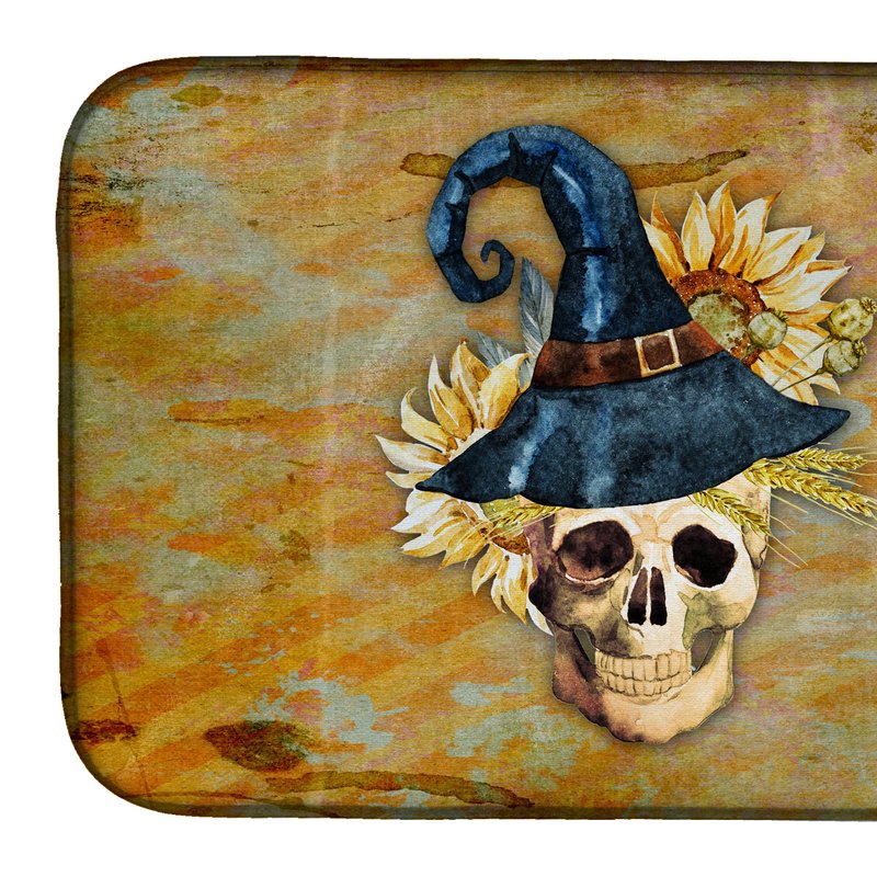 Caroline's Treasures 14 In X 21 In Day Of The Dead Witch Skull Dish Drying Mat In Brown