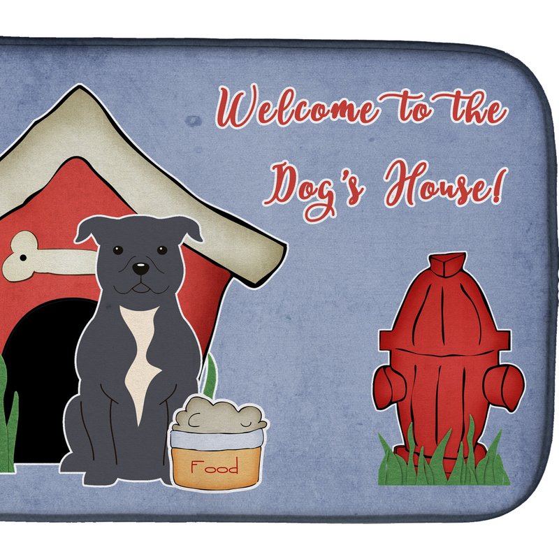 Caroline's Treasures 14 In X 21 In Dog House Collection Staffordshire Bull Terrier Blue Dish Drying Mat