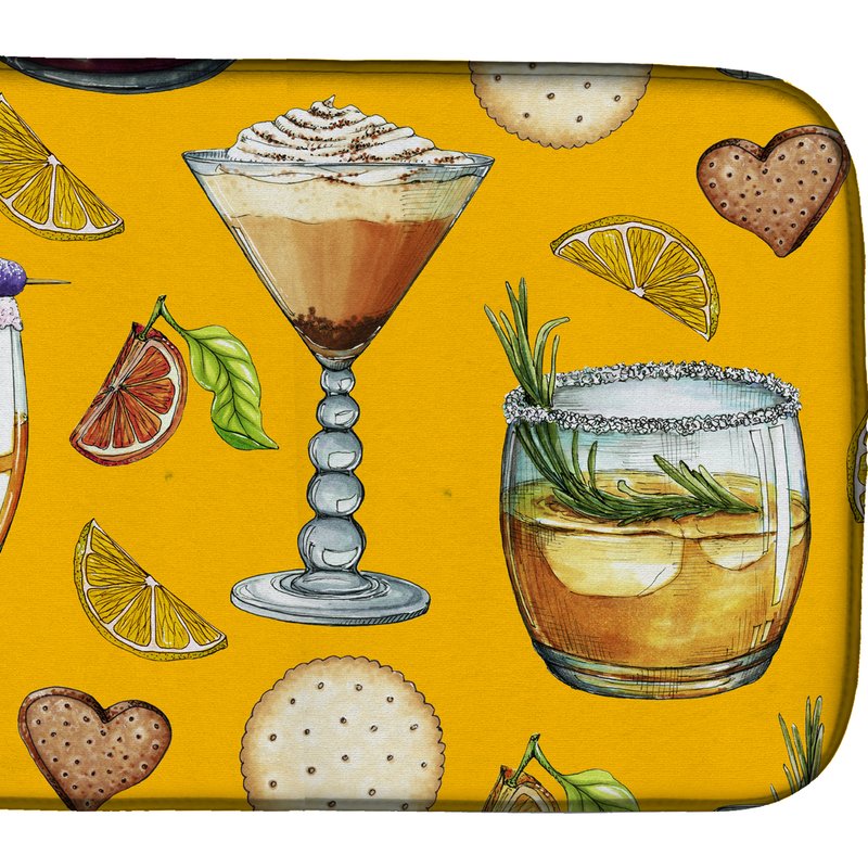 Caroline's Treasures 14 In X 21 In Drinks And Cocktails Gold Dish Drying Mat In Yellow