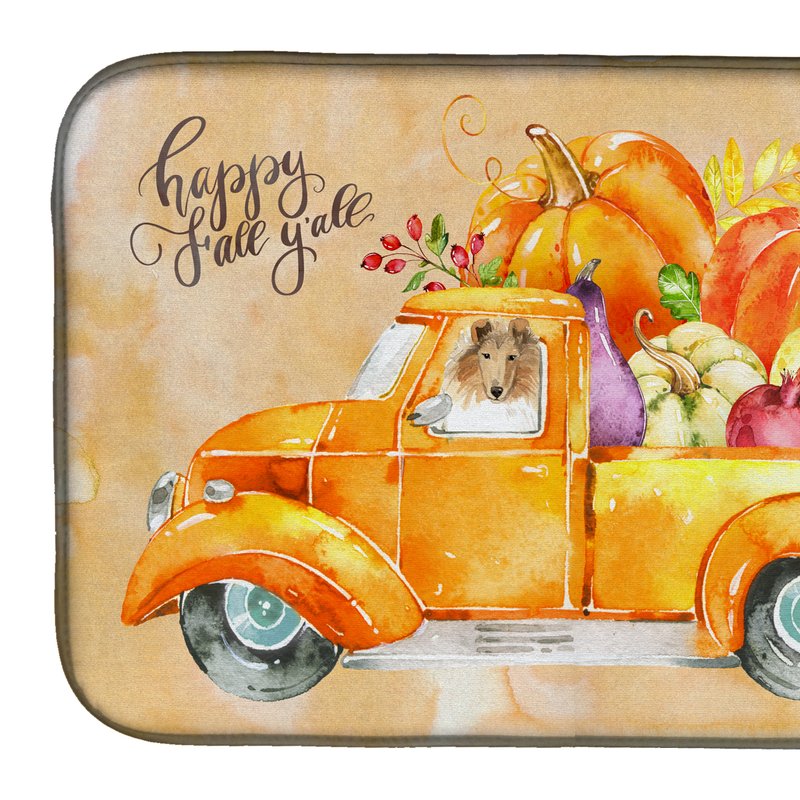 Caroline's Treasures 14 In X 21 In Fall Harvest Collie Dish Drying Mat