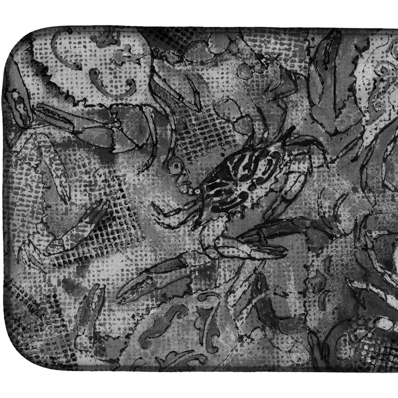 Caroline's Treasures 14 In X 21 In Grey Canvas Abstract Crabs Dish Drying Mat In Black