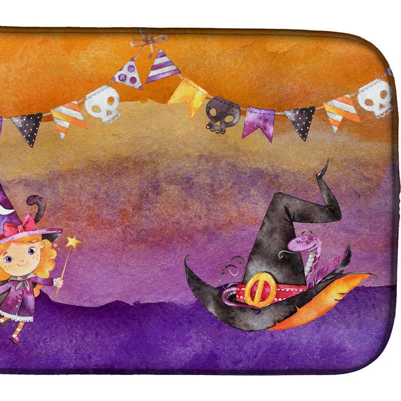 Caroline's Treasures 14 In X 21 In Halloween Little Witch Party Dish Drying Mat In Orange