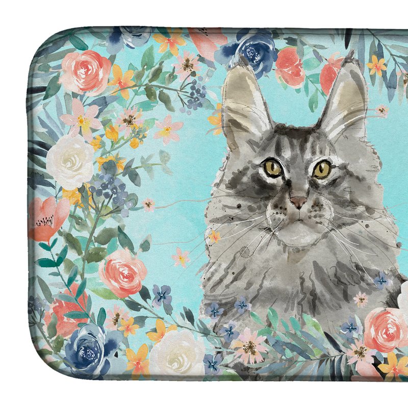Caroline's Treasures 14 In X 21 In Maine Coon Spring Flowers Dish Drying Mat In Multi