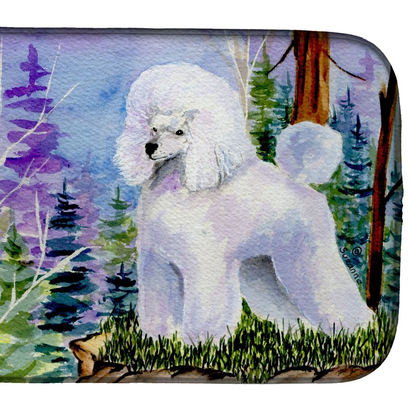 Caroline's Treasures 14 In X 21 In Poodle Dish Drying Mat In White