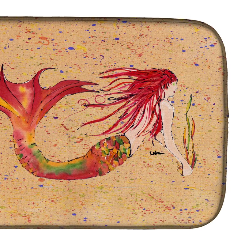 Caroline's Treasures 14 In X 21 In Red Headed Ginger Mermaid On Coral Dish Drying Mat