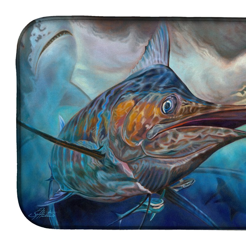 Caroline's Treasures 14 In X 21 In Running The Guantlet Blue Marlin Dish Drying Mat