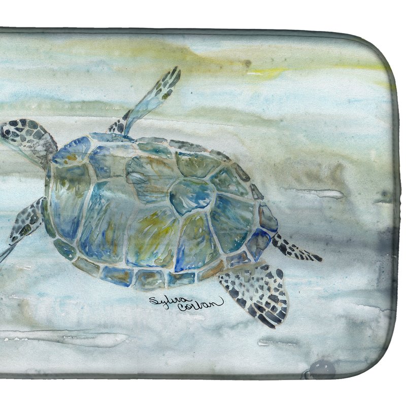 Caroline's Treasures 14 In X 21 In Sea Turtle Watercolor Dish Drying Mat In Blue