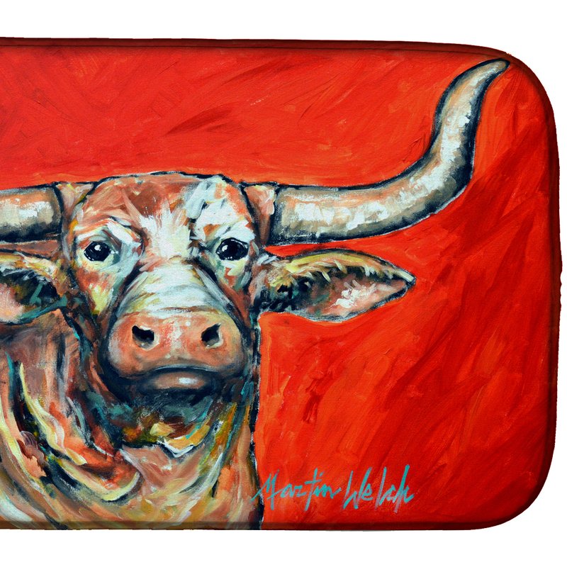 Caroline's Treasures 14 In X 21 In See Red Longhorn Cow Dish Drying Mat