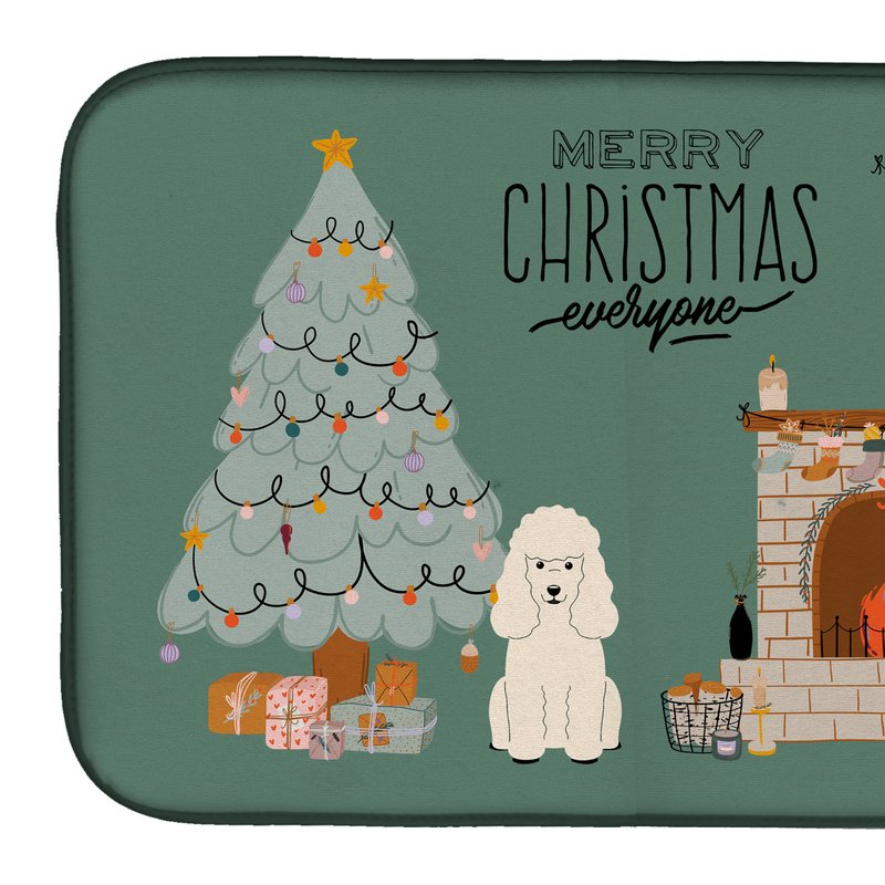Caroline's Treasures 14 In X 21 In White Poodle Christmas Everyone Dish Drying Mat In Green