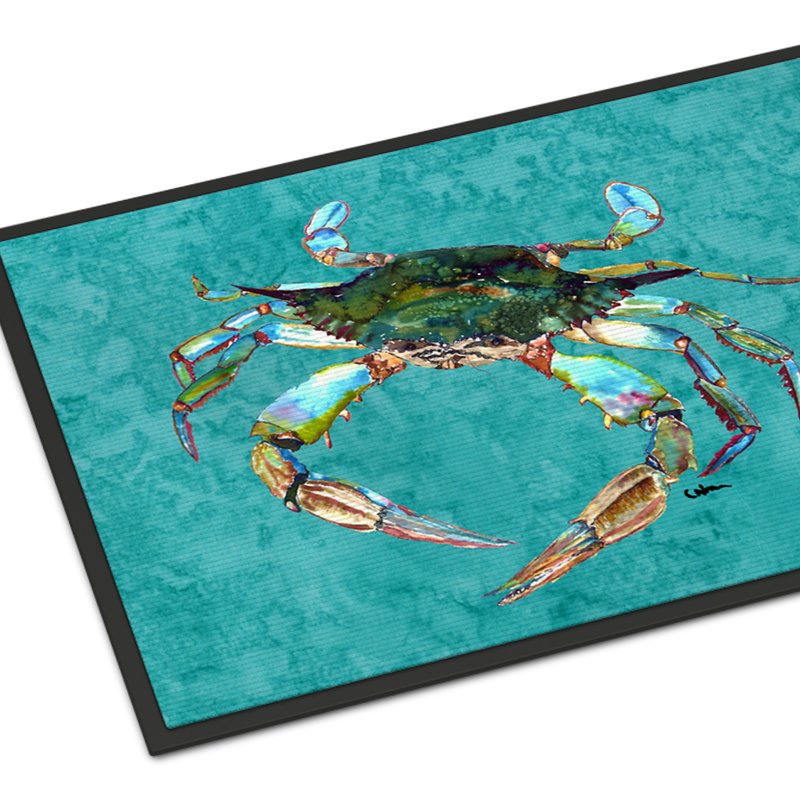 Caroline's Treasures 24 In X 36 In Blue Crab On Teal Door Mat Indoor/outdoor