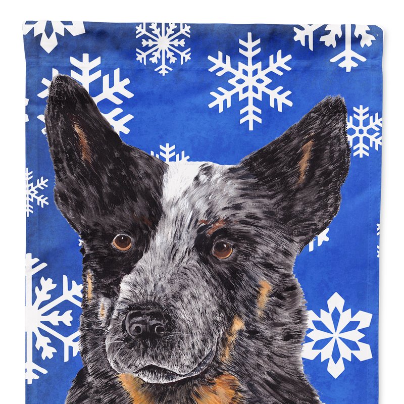 Caroline's Treasures 28 X 40 In. Polyester Australian Cattle Dog Winter Snowflakes Holiday Flag Canvas House Size 2-sided In Black