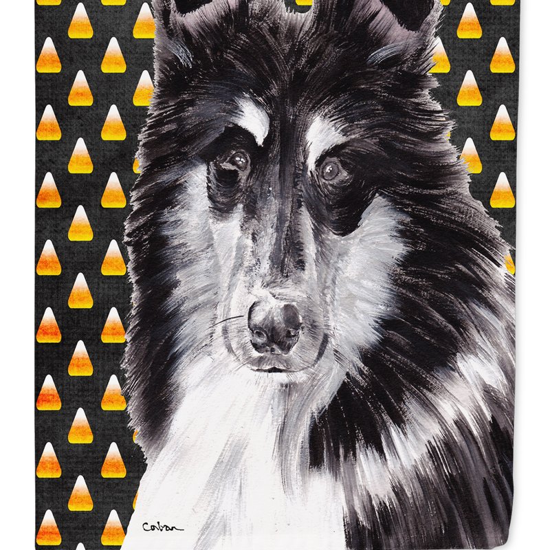 Caroline's Treasures 28 X 40 In. Polyester Black And White Collie Candy Corn Halloween Flag Canvas House Size 2-sided Hea