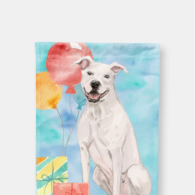 Caroline's Treasures 28 X 40 In. Polyester Happy Birthday White Staffordshire Bull Terrier Flag Canvas House Size 2-sided In Multi